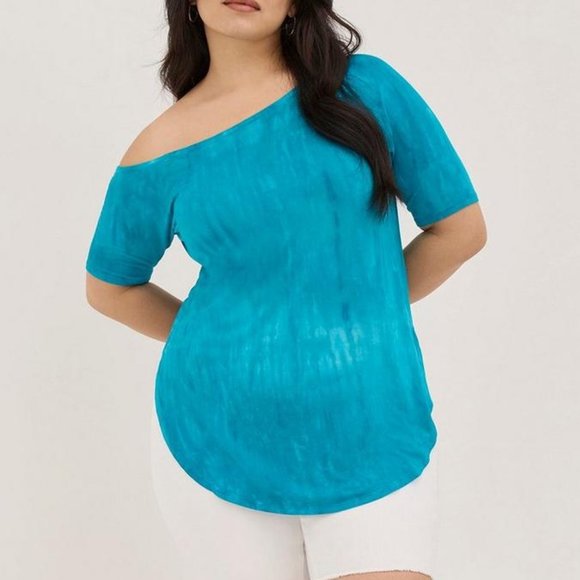 ❤️NWT VINTAGE TORRID TUNIC ATOMIC BLUE TIE DYE OFF-SHOULDER - SUPER SOFT TOP 1X - Picture 6 of 10